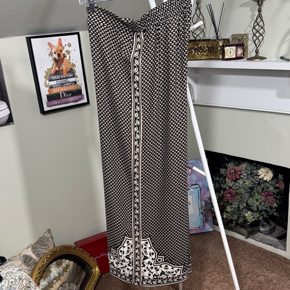 NWT Max Studio Cream/Black/Tan Medallion 2 piece set Wide-Leg Pants and Kimono - Picture 6 of 13